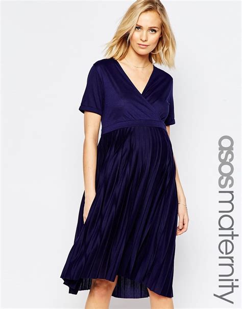 Image 1 Of Asos Maternity Midi Dress With Pleats Maternity Midi Dress