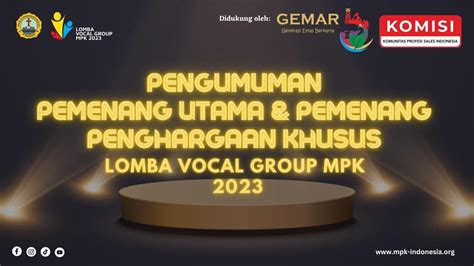 Pengumuman Pemenang Utama Dan Pemenang Penghargaan Khusus Lomba Vocal