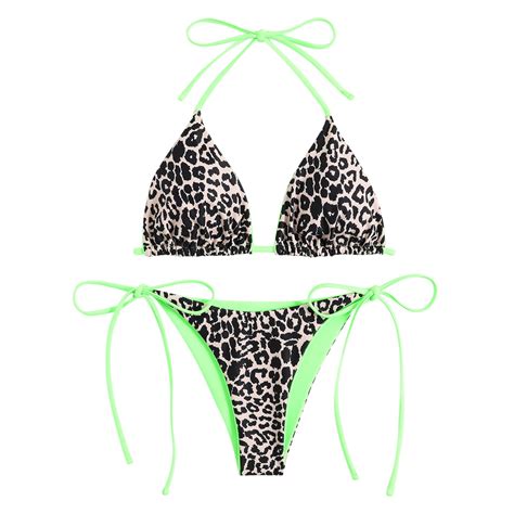 HBYJLZYG Women S Triangle Bikini String Swimsuit Leopard Print Tie