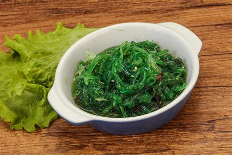 Green Chuka Seaweed Salad Isolated On White Background Top View Wakame