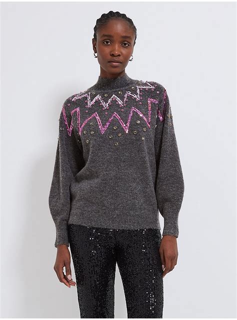 Grey Sequin Embellished Knitted Jumper Women George At Asda