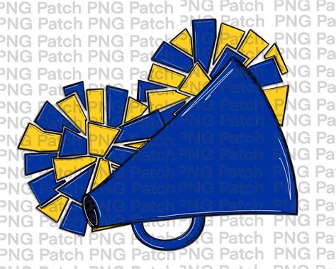 Royal Blue And Yellow Gold Cheerleader Megaphone And Pom Poms Cheer