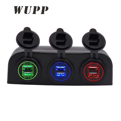 Wupp Three Holes Dual Usb Car Charger Socket With Aperture Waterproof