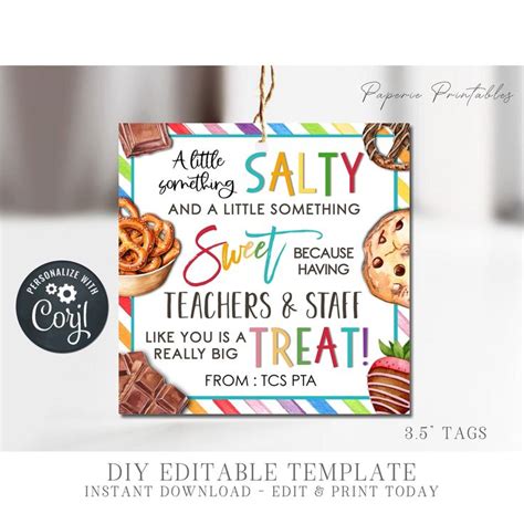 EDITABLE Teacher Appreciation Gift Tag Sweet Salty Teacher