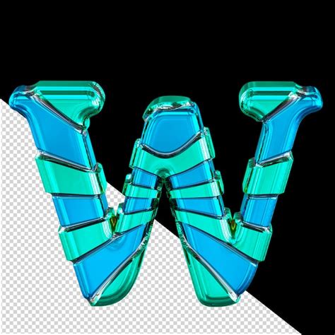 Symbole 3d Bleu Avec Fines Bretelles Horizontales Turquoise Lettre W