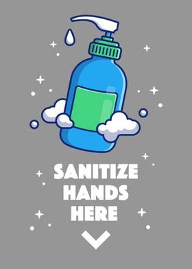 Sanitize Hands Here Sign Poster By Seven Trees Design Displate