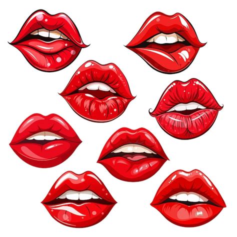 Premium Vector Set Of Red Sexy Female Lips Isolated On White Background