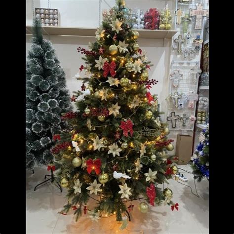 Jual PROMO Paket Lengkap Pohon Natal Jarum 6ft 180cm Aksesoris Gold