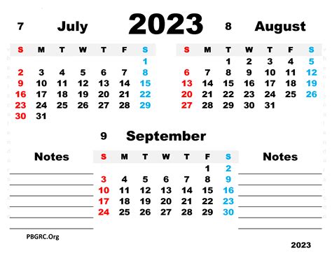 FREE July August September 2023 Calendar Printable Templates