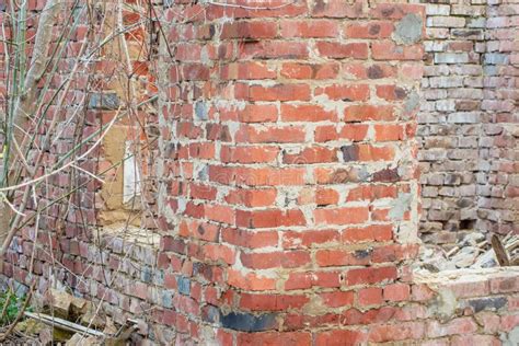 Dilapidated Red Brick Walls Abandoned Building In Russia Stock Photo