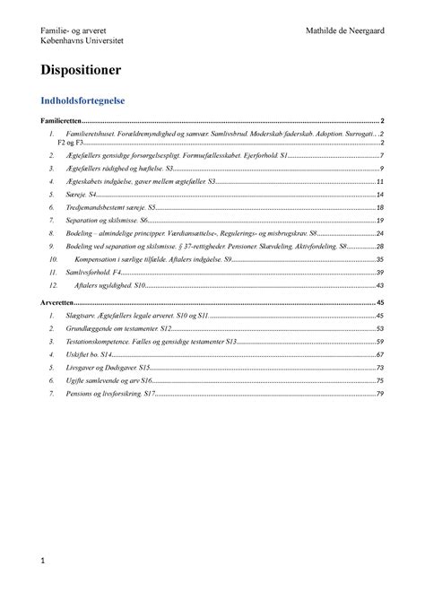 Dispositioner Til Familie Arveret Eksamen K Benhavns Universitet