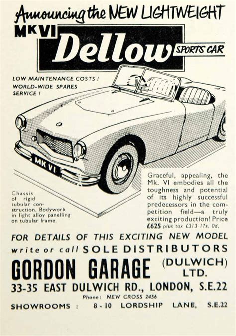 1958 Ad 1957 Dellow Mk Vi Classic Sports Car Collector Automobile Brit