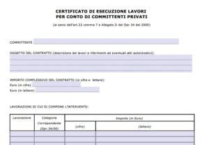 Modello Certificato Di Esecuzione Dei Lavori Word E Pdf