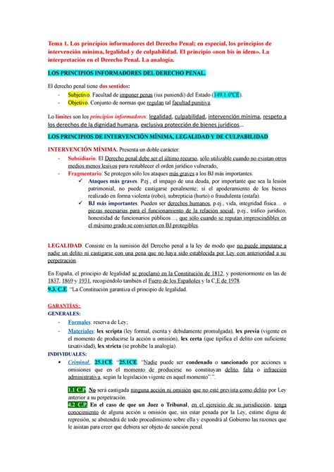 Tema 1 Penal Actu 2016 Tema 1 Los Principios Informadores Del