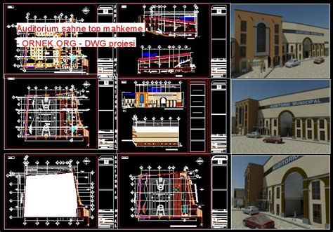 Proje Sitesi Auditorium Sahne Top Mahkeme Autocad Projesi