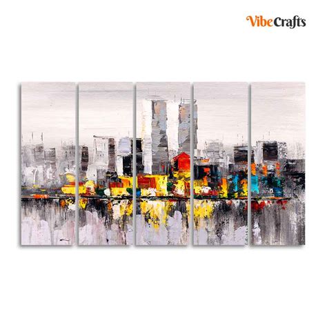 Abstract Wall Painting of A New York City Skyline Five Pieces