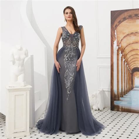 Beleza Emily Contas De Luxo Elegante Sereia Vestidos De Noite 2019 Para