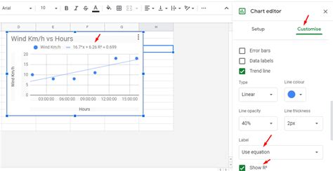 How do I get the equation of a trend line on a scatter plot in google ...