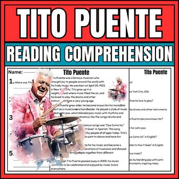 Tito Puente Hispanic Heritage Month Reading Comprehension Passage