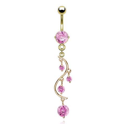 Navelpiercing Hart Gold Plated 14kt Fijne Hanger Roze LMPiercings Nl