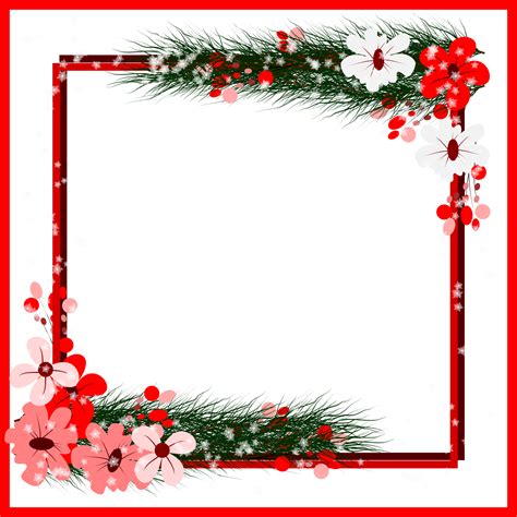 Winter flower frame with pine leaves, snowball, snowflake decoration