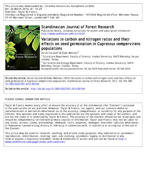 Pdf Variations In Carbon And Nitrogen Ratios And Their Effects On Seed Germination In