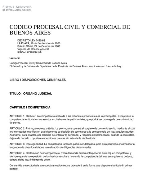 Codigo Procesal Civil Y Comercial DE Buenos Aires CODIGO PROCESAL