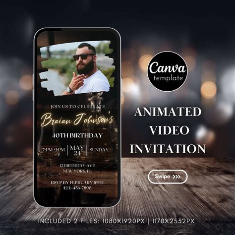 Animated Whiskey Themed Digital Surprise Party Invitation With Photo