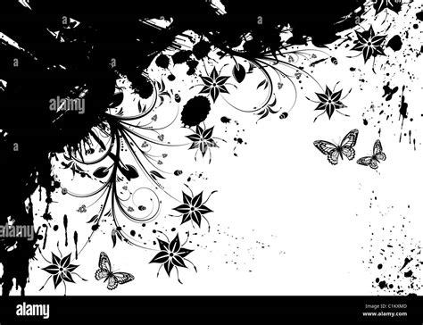 Grunge Flower Frame With Butterfly Element For Design Vector