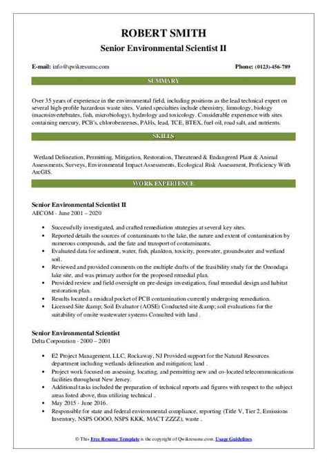 Senior Environmental Scientist Resume Samples Qwikresume