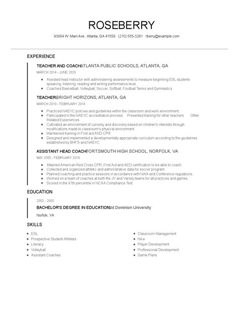 Teacher And Coach Resume Examples And Tips Zippia