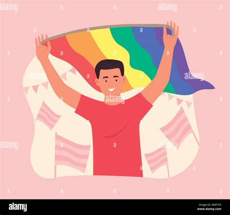 Happy Gay Man Holding Lgbt Rainbow Flag For Gay Pride Celebration