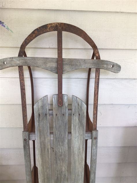 Vintage Snow Sled Antique Wooden And Steel Sled Wooden Snow Etsy