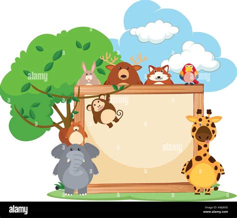 Wooden frame with wild animals in background illustration Stock Vector ...