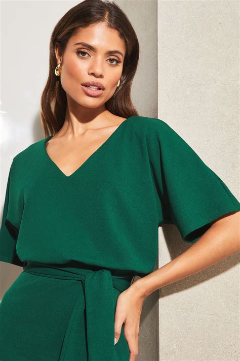 Buy Lipsy Green V Neck Blouson Flutter Sleeve Belted Midi Dress From