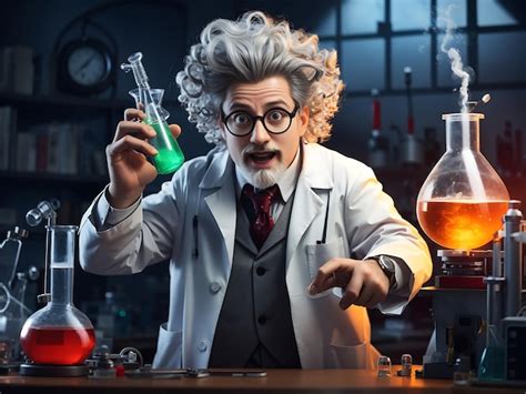 Premium AI Image 3D Mad Scientist Or Crazy Professor Character In