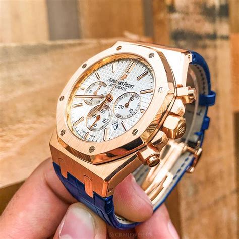 Ap Royal Oak Rose Gold With White Chrono Dial And Beautiful Blue Leather Strap Rate This Piece