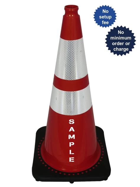 Red 28 Inch JBC Traffic Cone With Reflective Collars Custom Lettering