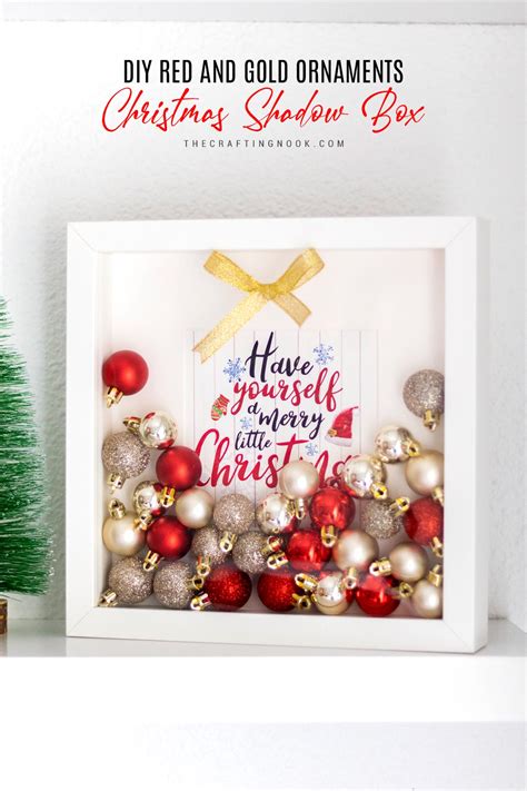 DIY Red and Gold Christmas Ornament Shadow Box - The Crafting Nook