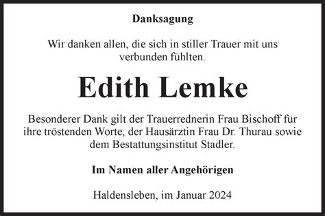 Traueranzeigen Von Edith Lemke Abschied Nehmen De