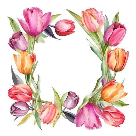 Premium Ai Image Watercolor Illustration Of A Wreath Of Tulips