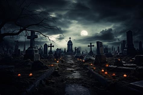 Premium AI Image | Halloween night background Cemetery or graveyard in ...