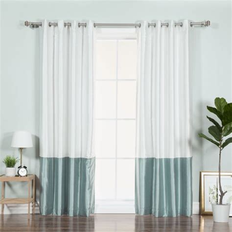 Quality Home Faux Silk Colorblock Blackout Curtain Ivory Blue Dawn