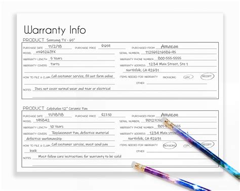 printable warranty tracker household organizer warranty log etsy