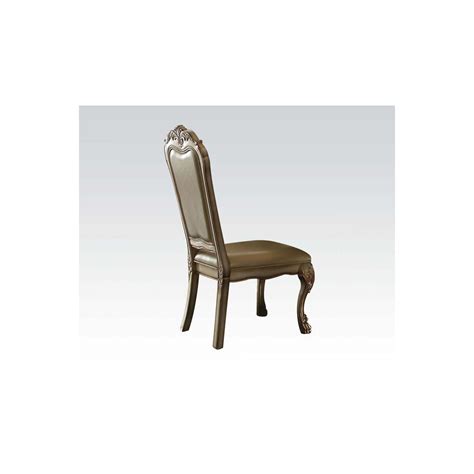 ACME Dresden Side Chair Set 2 Bone PU Fabric Gold Patina Color