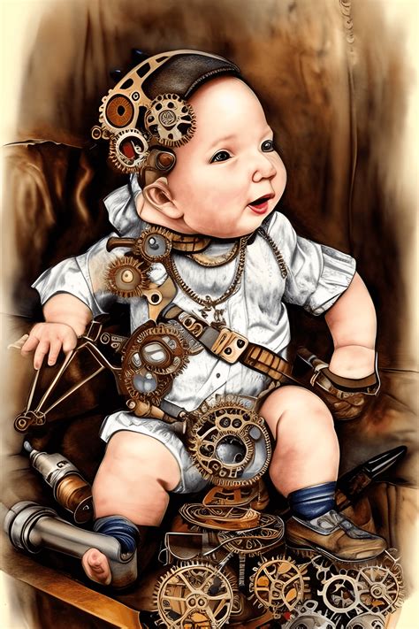 Steampunk Baby Illustration · Creative Fabrica