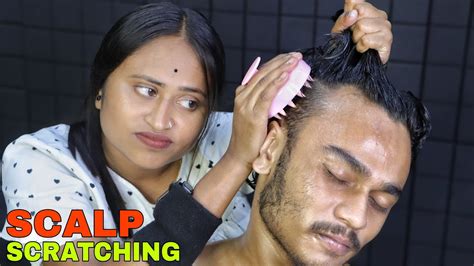 Heavy Oil Head Massage By Barber Girl Scalp Scratching And Neck