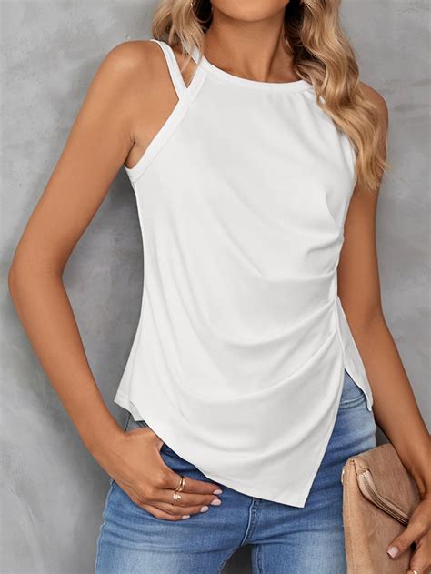 Shein Lune Top Tank Unicolor Fruncido Bajo Asim Trico Mode De Mujer