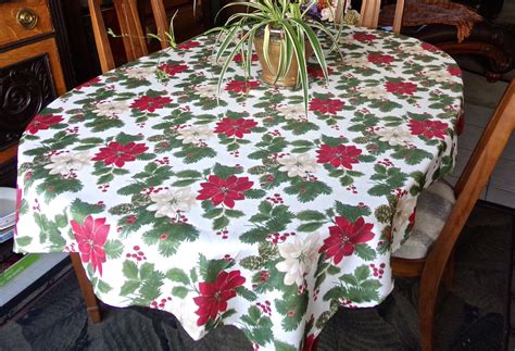 Poinsettia Tablecloth Table Linen Rectangular Etsy Table Cloth