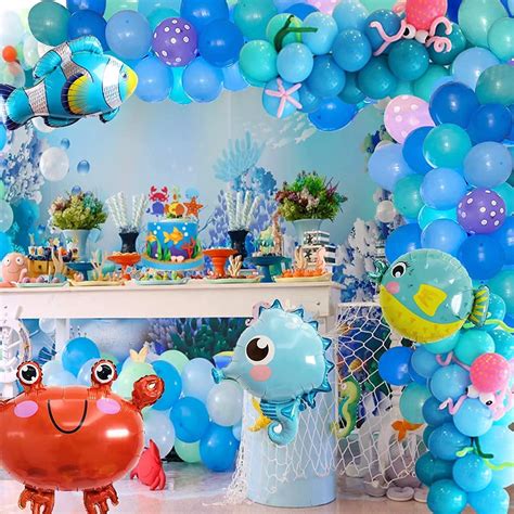 AYUQI Ocean Sea Themed DIY Birthday Party Decorations for Boys and Girls Baby Shower Blue 100Pcs ...